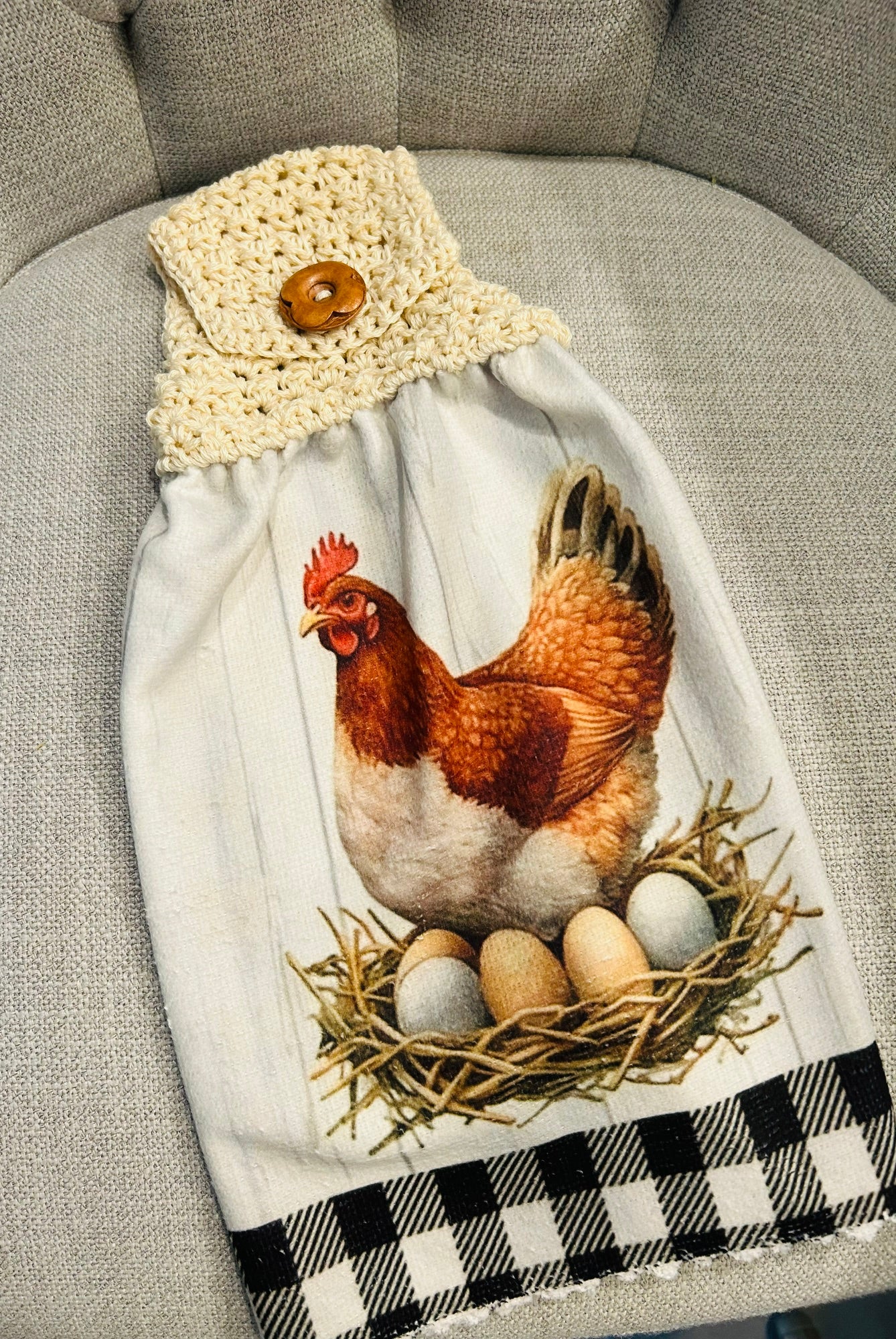 Chicken Hen Rooster collection| Crochet top kitchen | Farm Life Checkered Nest | Home Decor Gift