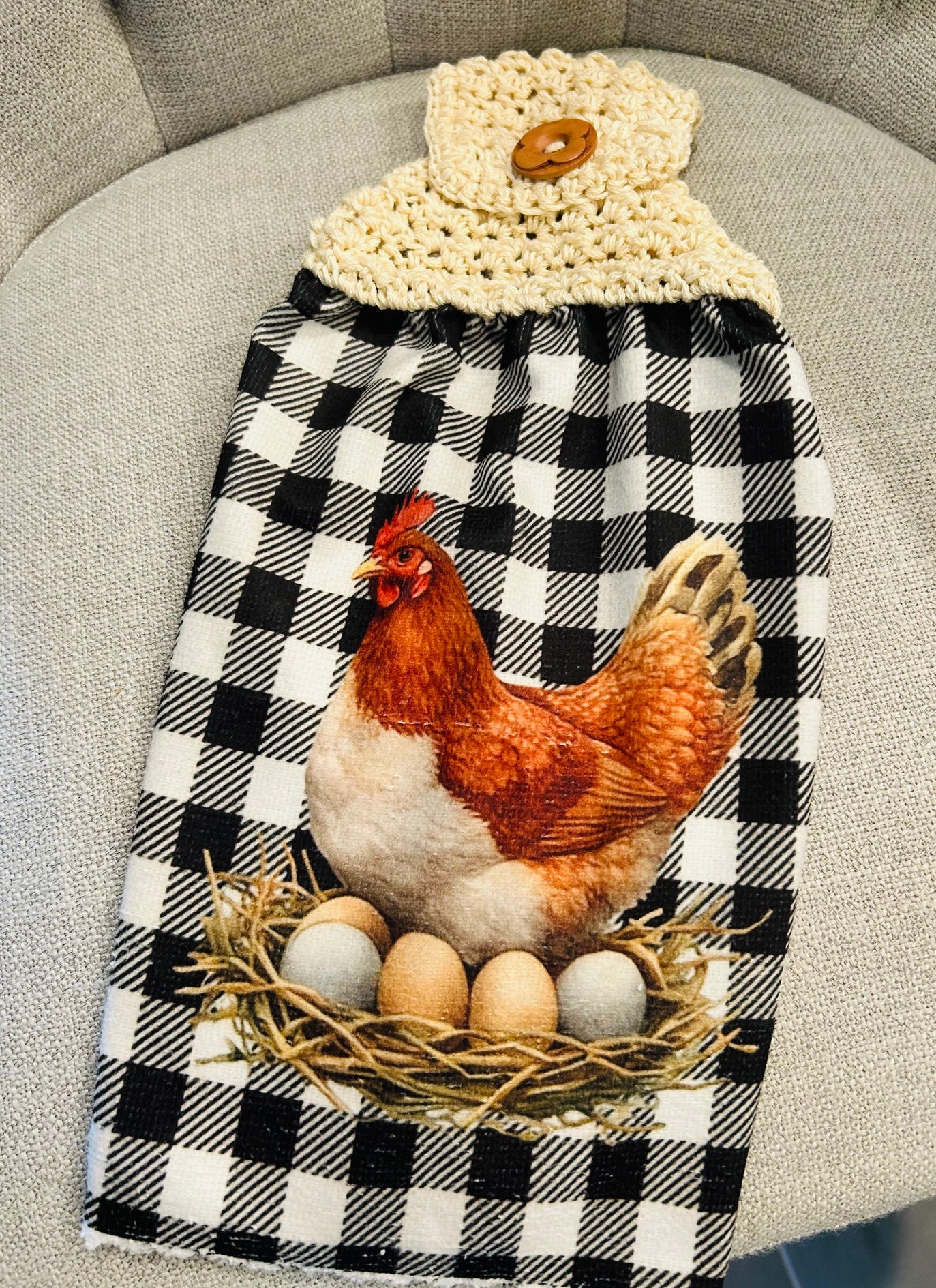 Chicken Hen Rooster collection| Crochet top kitchen | Farm Life Checkered Nest | Home Decor Gift