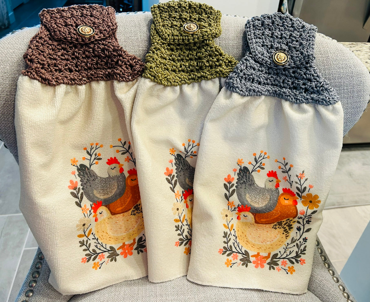 Crocheted top | Kitchen towel | Chicken Hen collection | Color choice | Home Decor Gift