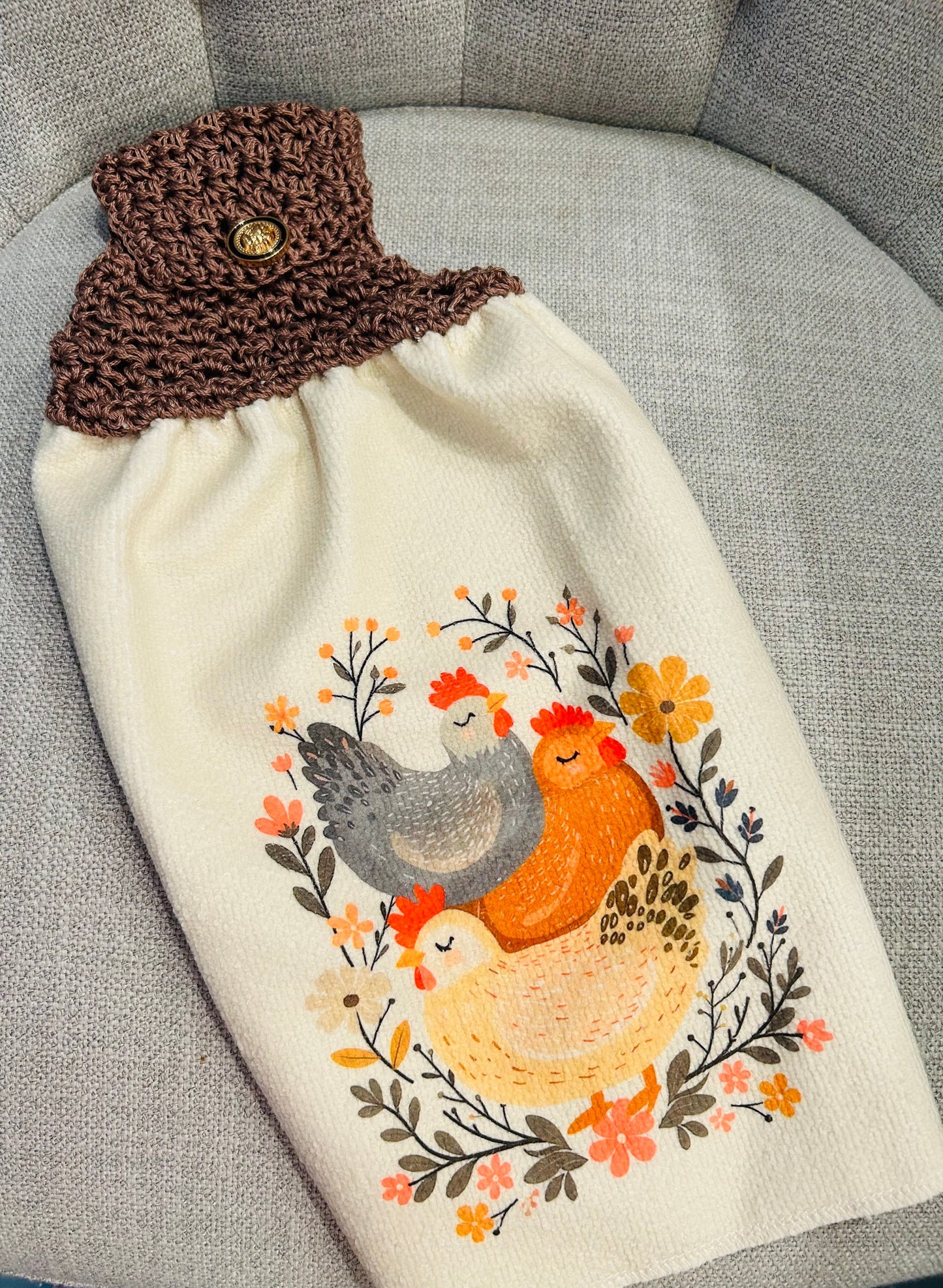 Crocheted top | Kitchen towel | Chicken Hen collection | Color choice | Home Decor Gift