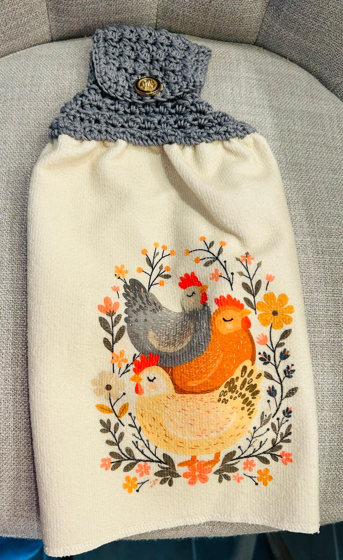 Crocheted top | Kitchen towel | Chicken Hen collection | Color choice | Home Decor Gift