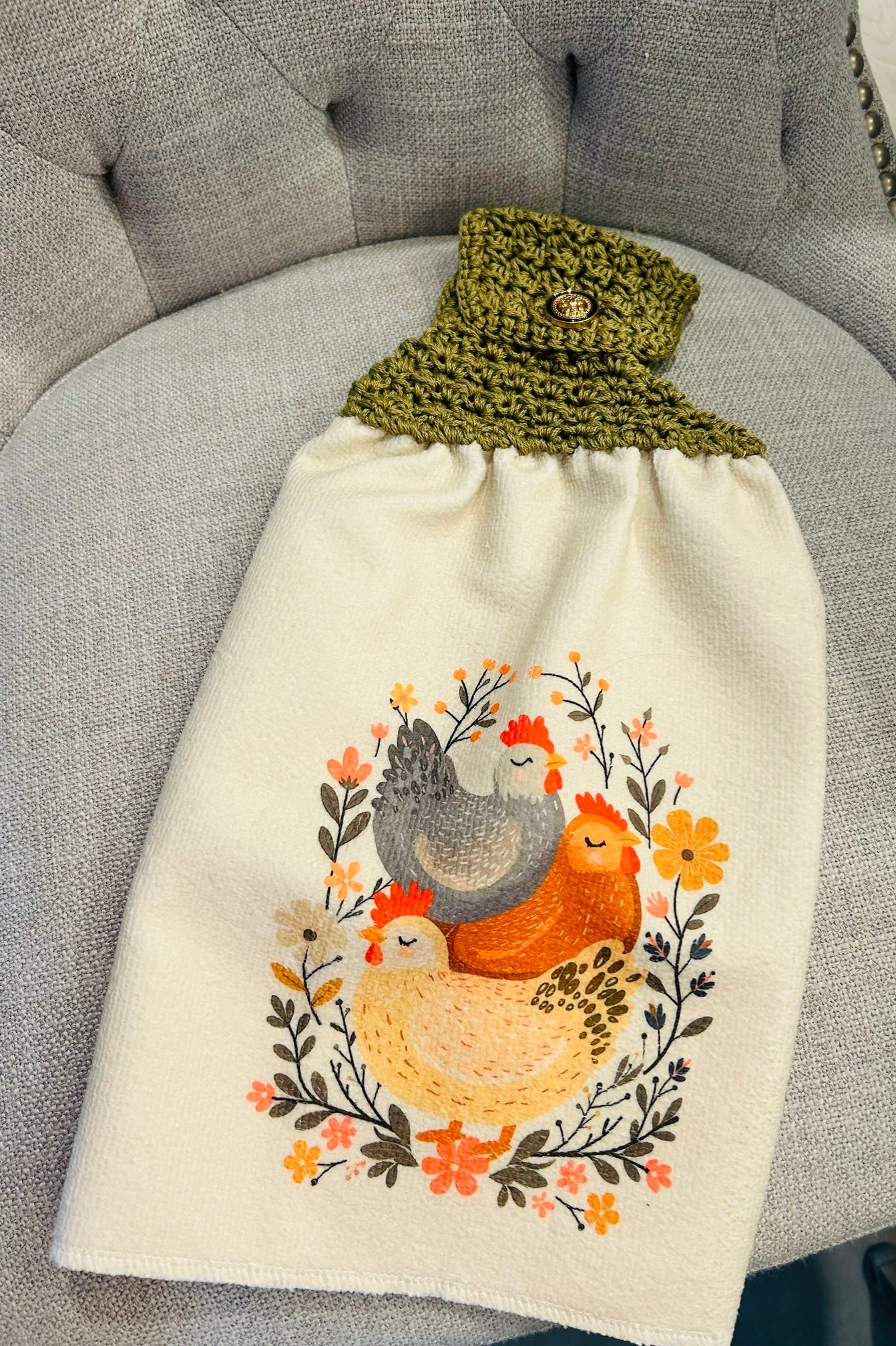 Crocheted top | Kitchen towel | Chicken Hen collection | Color choice | Home Decor Gift