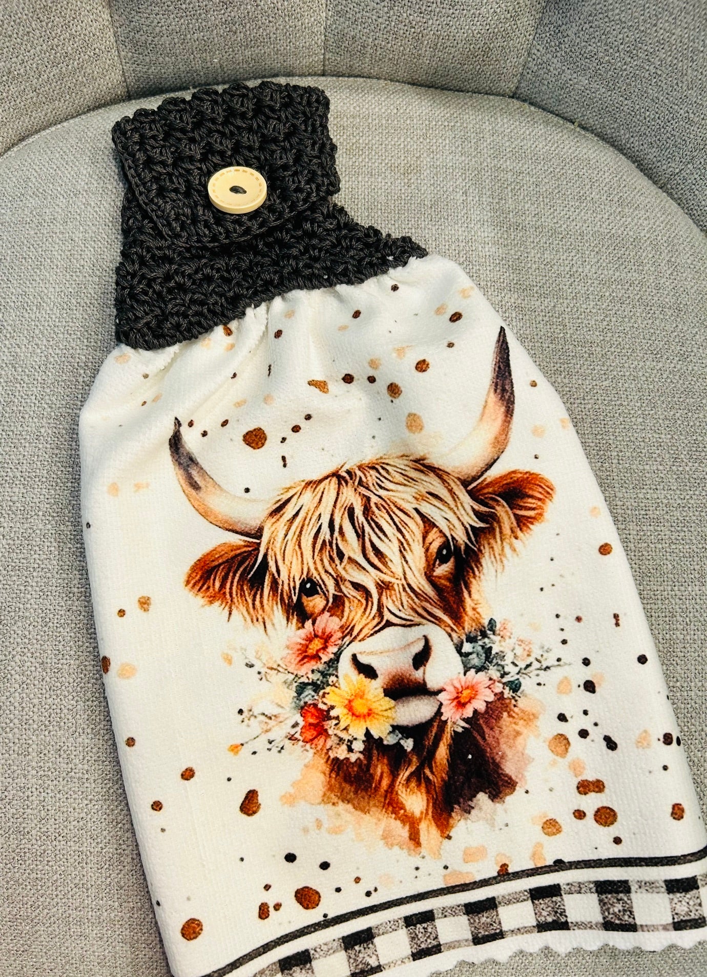 Cow Collection | Crochet Top Kitchen towel | Highland cow & Floral collection