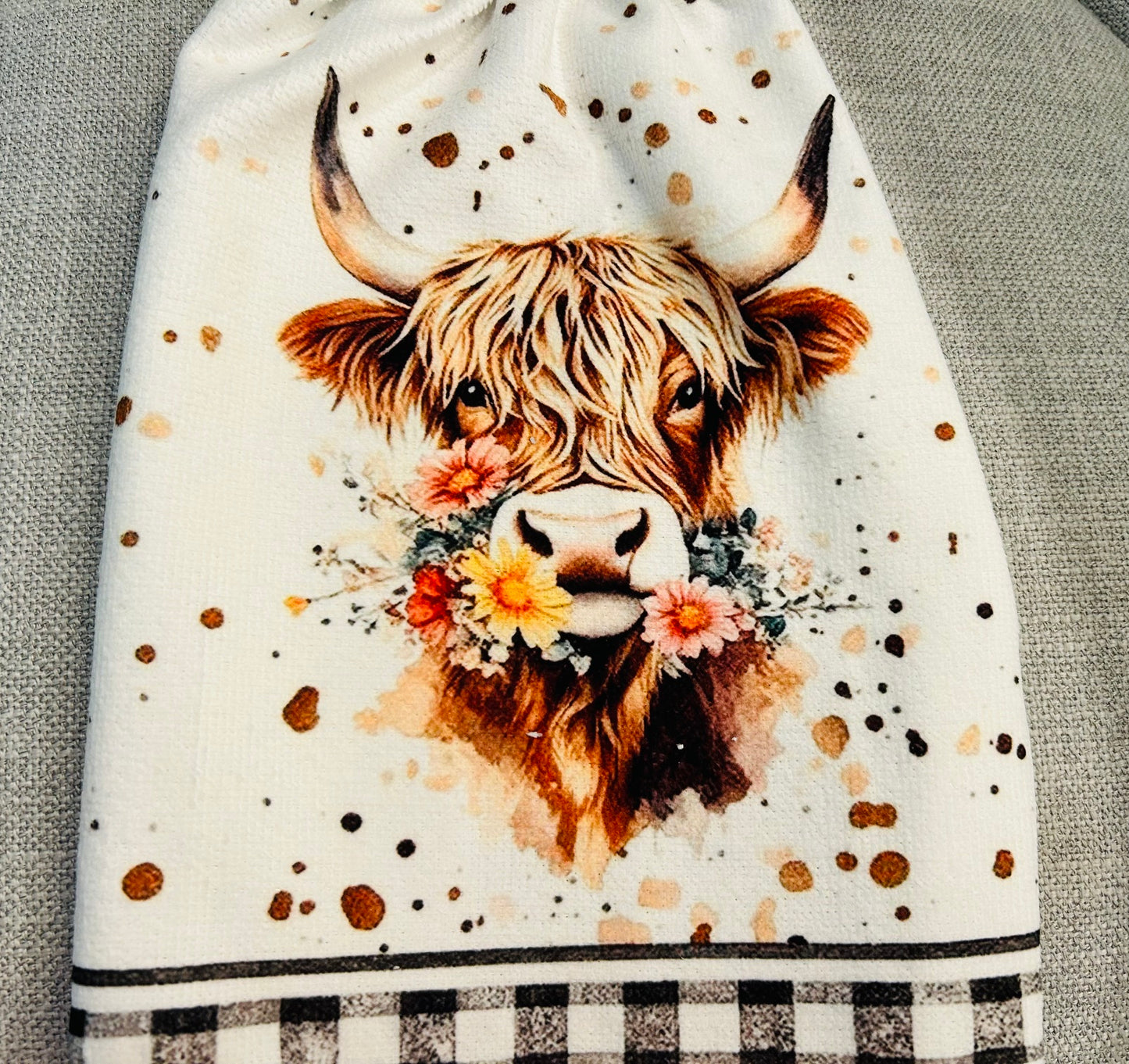 Cow Collection | Crochet Top Kitchen towel | Highland cow & Floral collection