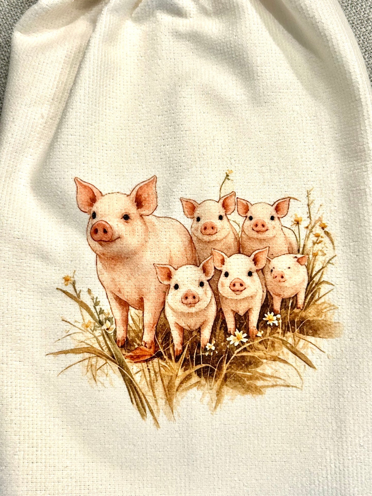 Farm Life Collection | Crochet Top Kitchen towel | Piggy and family | Home Decor Gift