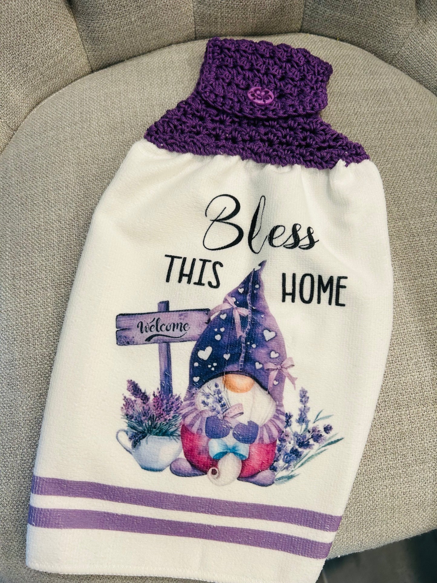 Crochet top | Kitchen towel | GNOMES | Bless This Home | Gift Home Decor Purple Lilac