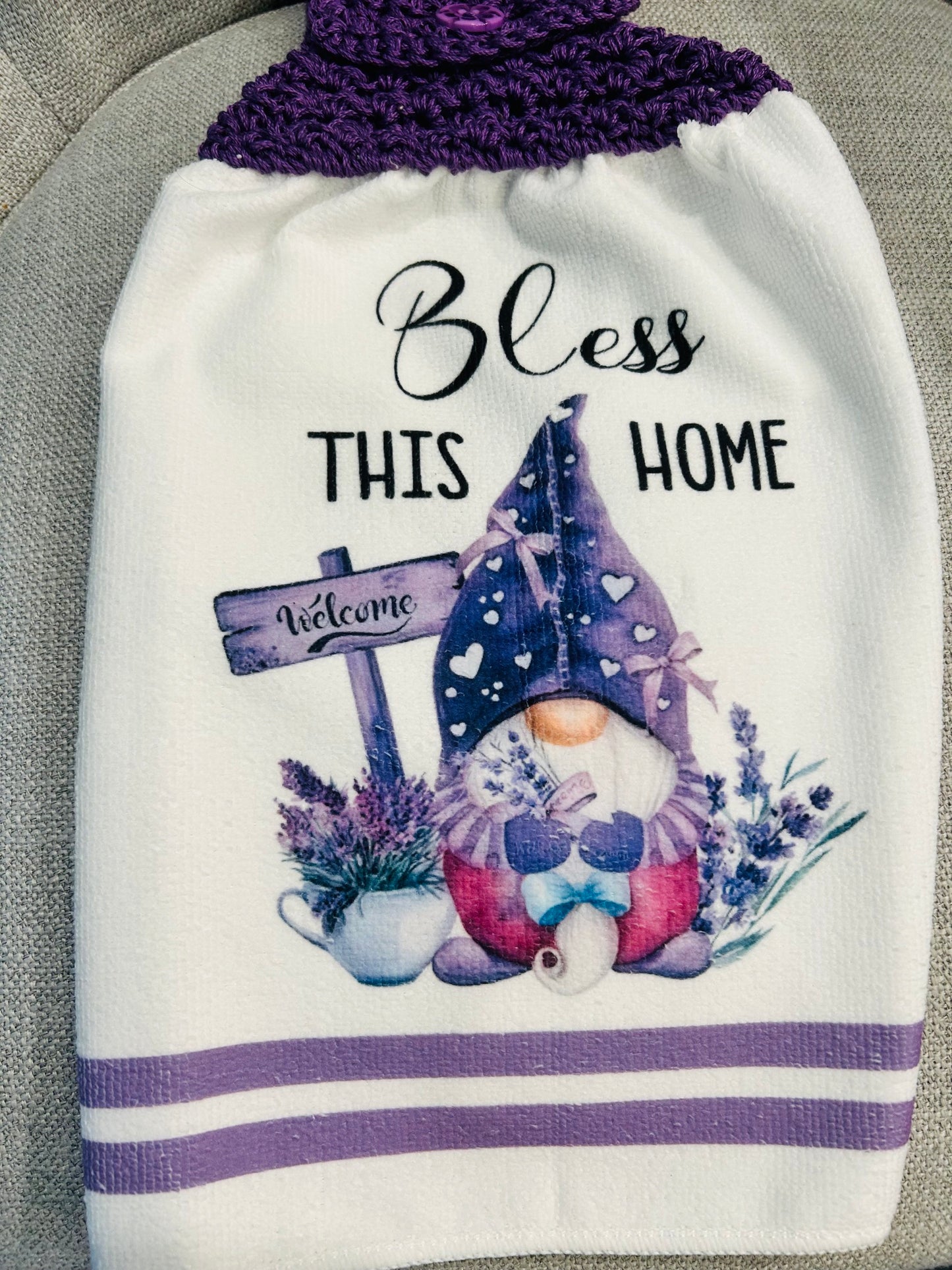 Crochet top | Kitchen towel | GNOMES | Bless This Home | Gift Home Decor Purple Lilac