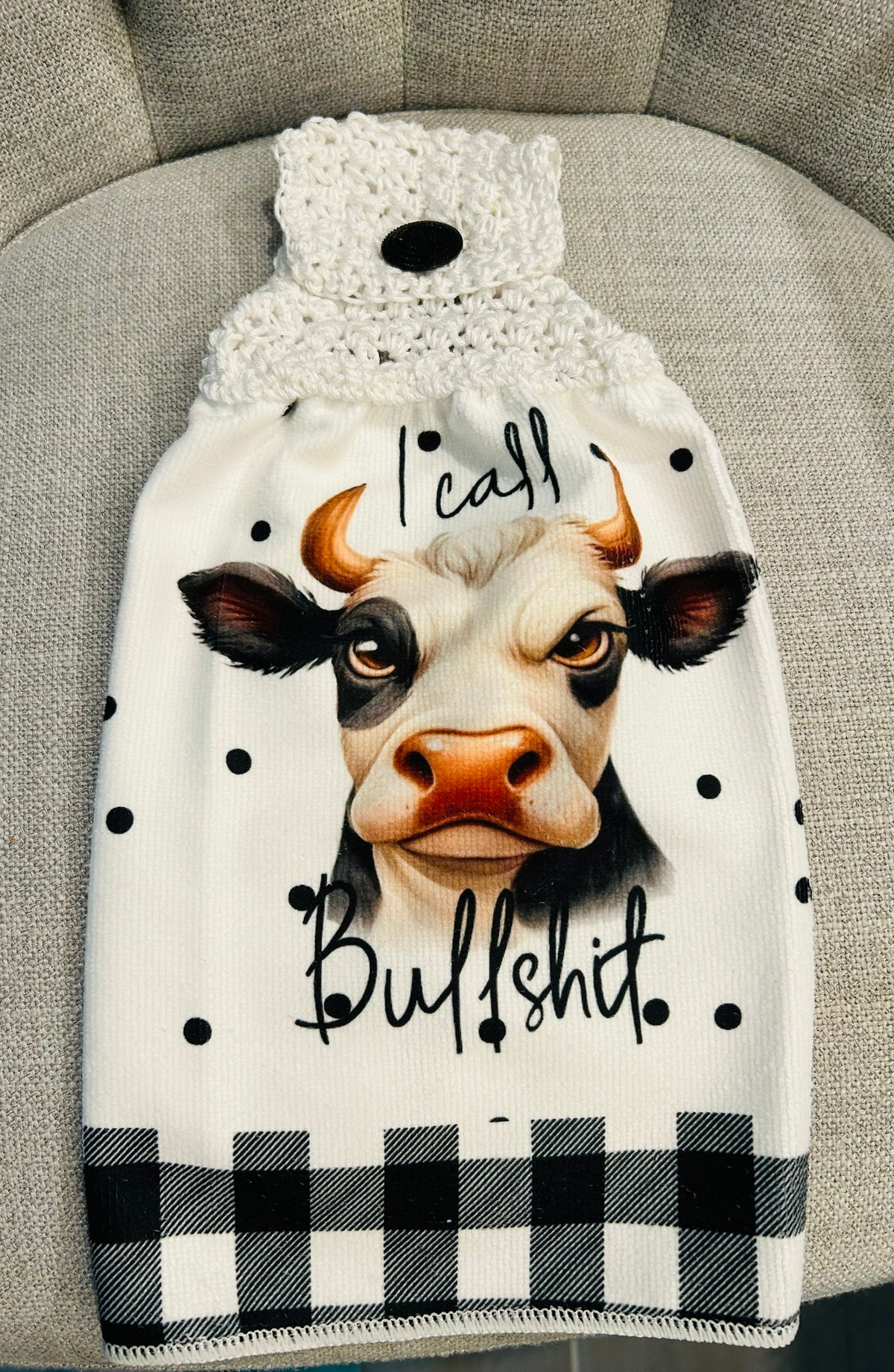 Crochet top kitchen towel | FARM LIFE Cows Fun | Home Decor Gift