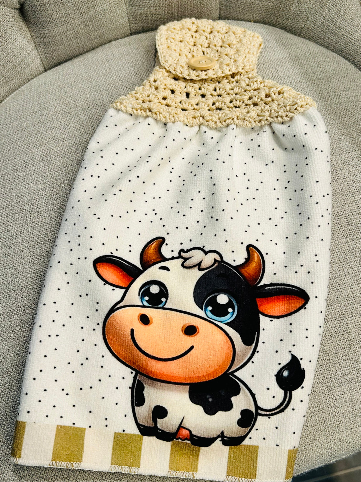 Crochet top kitchen towel | FARM LIFE Cows Fun | Home Decor Gift