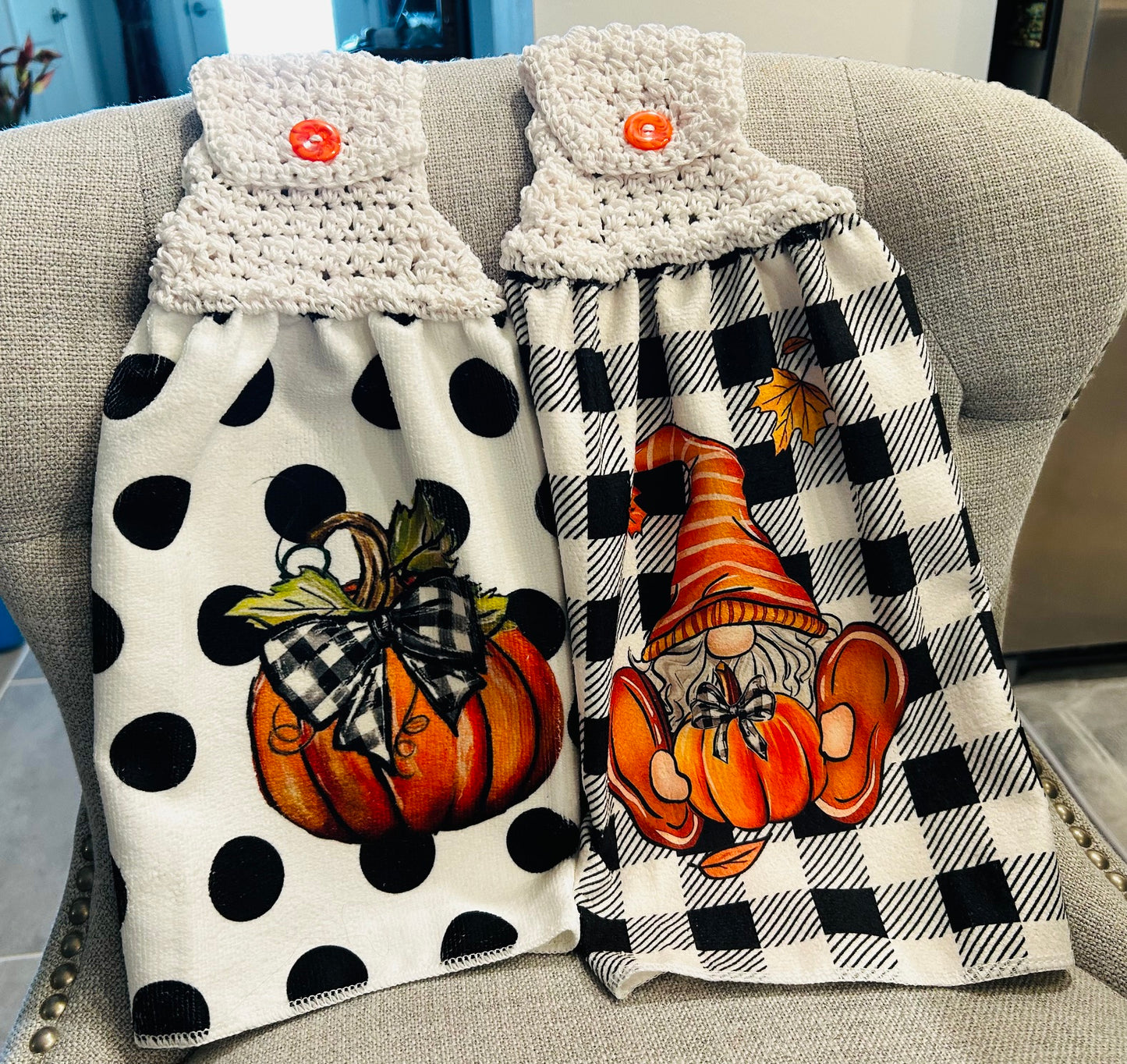 Crochet top | Kitchen towels | FALL COLORS Pumpkin Gnome | Home Decor Gift