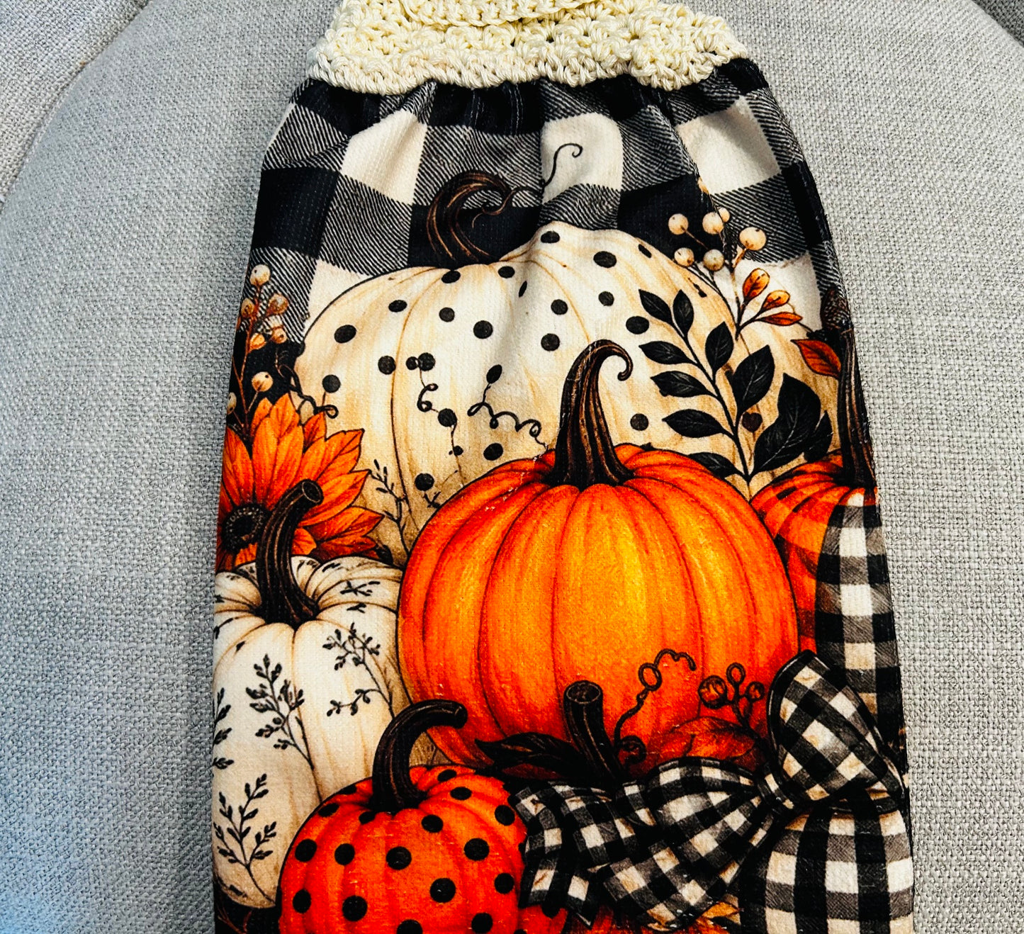 Crochet top | Kitchen towels | Bright FALL COLORS Pumpkins | Home Decor Gift