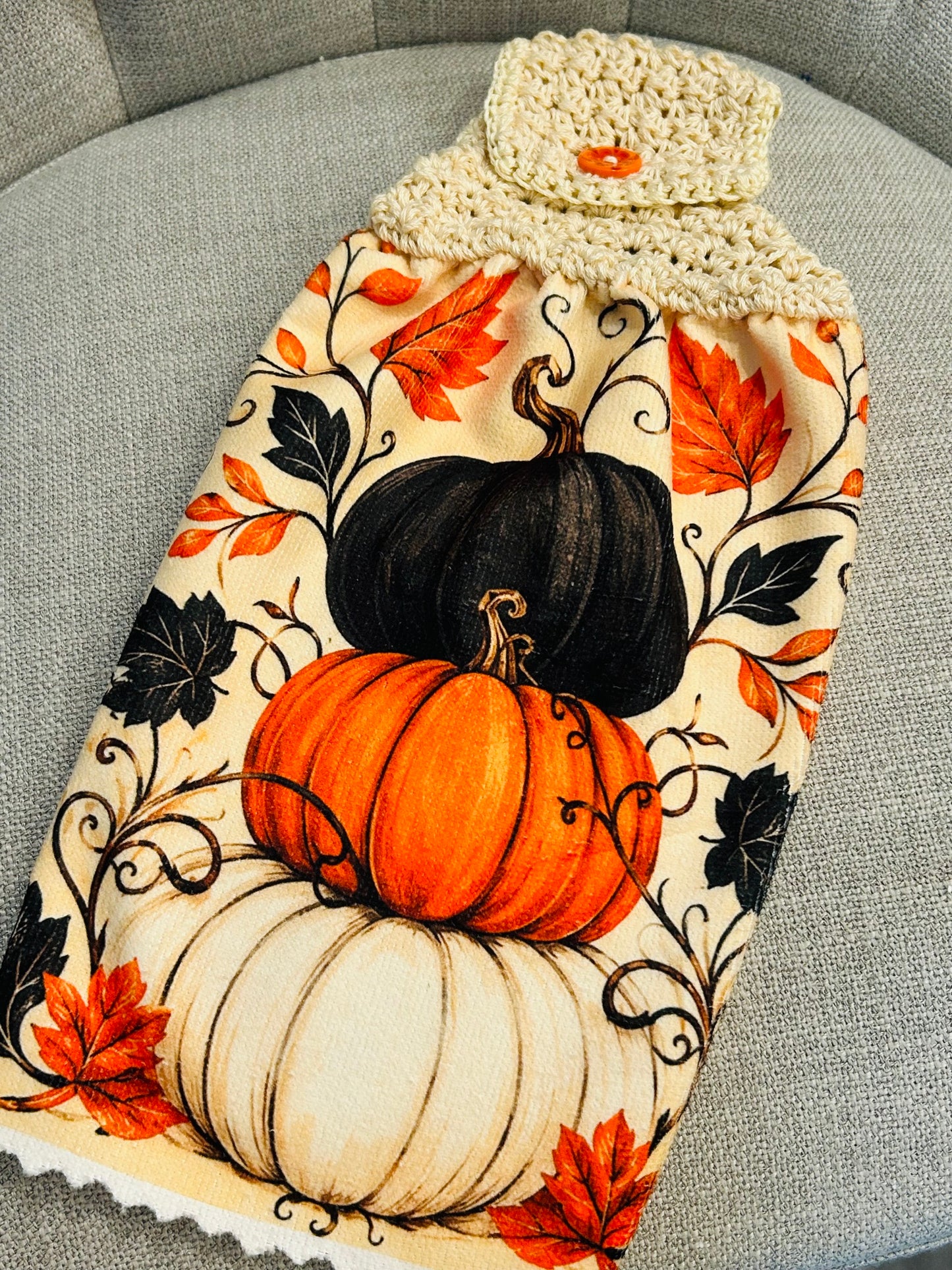 Crochet top | Kitchen towels | Bright FALL COLORS Pumpkins | Home Decor Gift