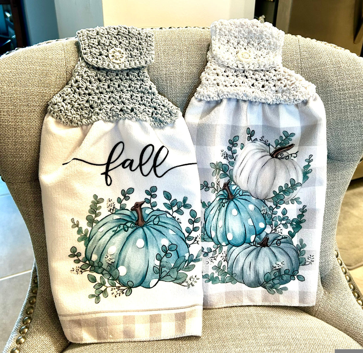 Crochet top | Kitchen towels | Baby Blue PUMPKINS | Home Decor Gift