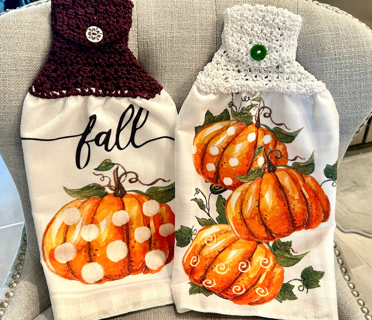 Crochet top | Kitchen towels | Bright Orange PUMPKINS | Home Decor Gift