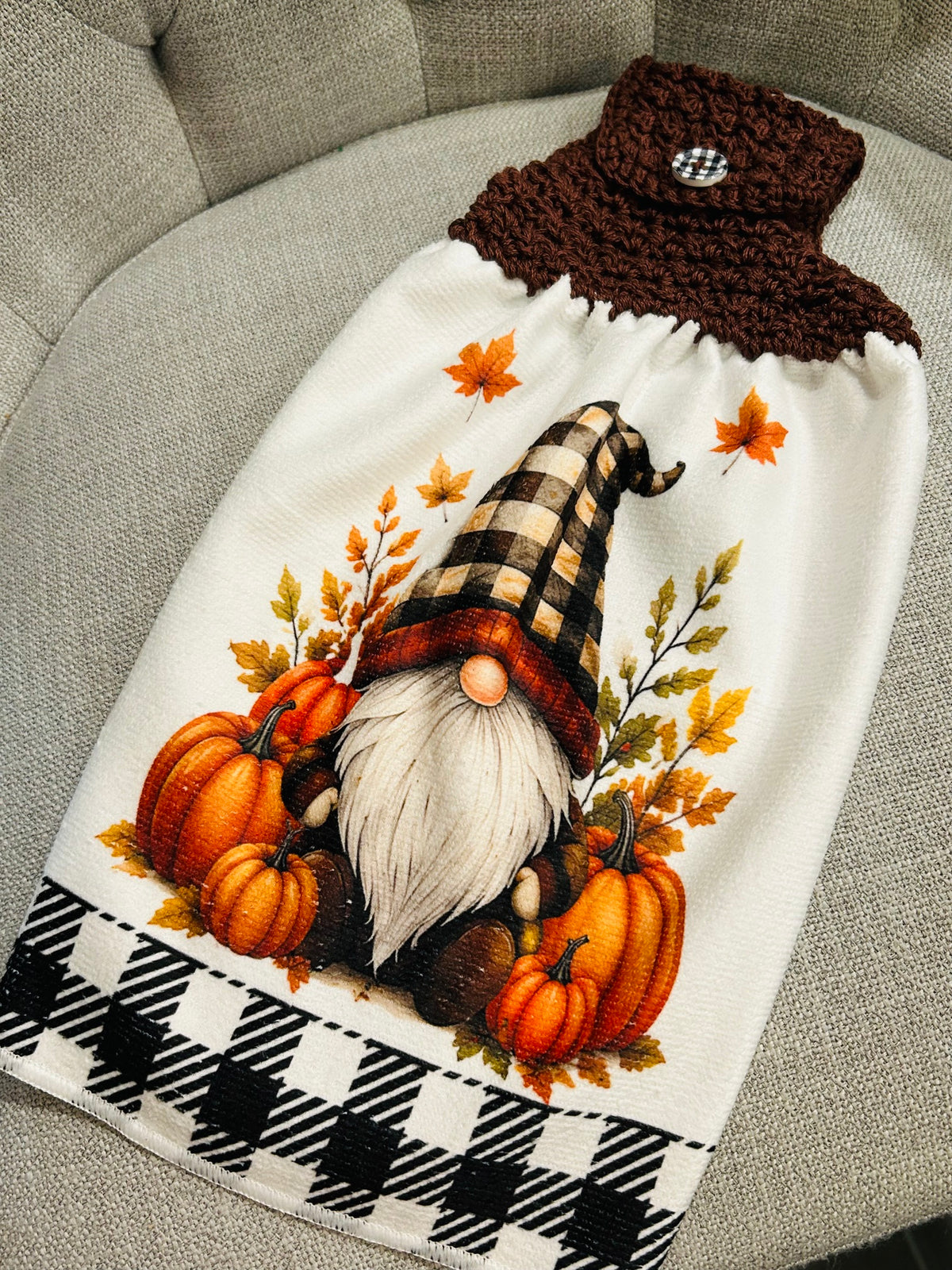 Crochet top | Kitchen towels | FALL COLORS Plaid Gnome Truck | Home Decor Gift
