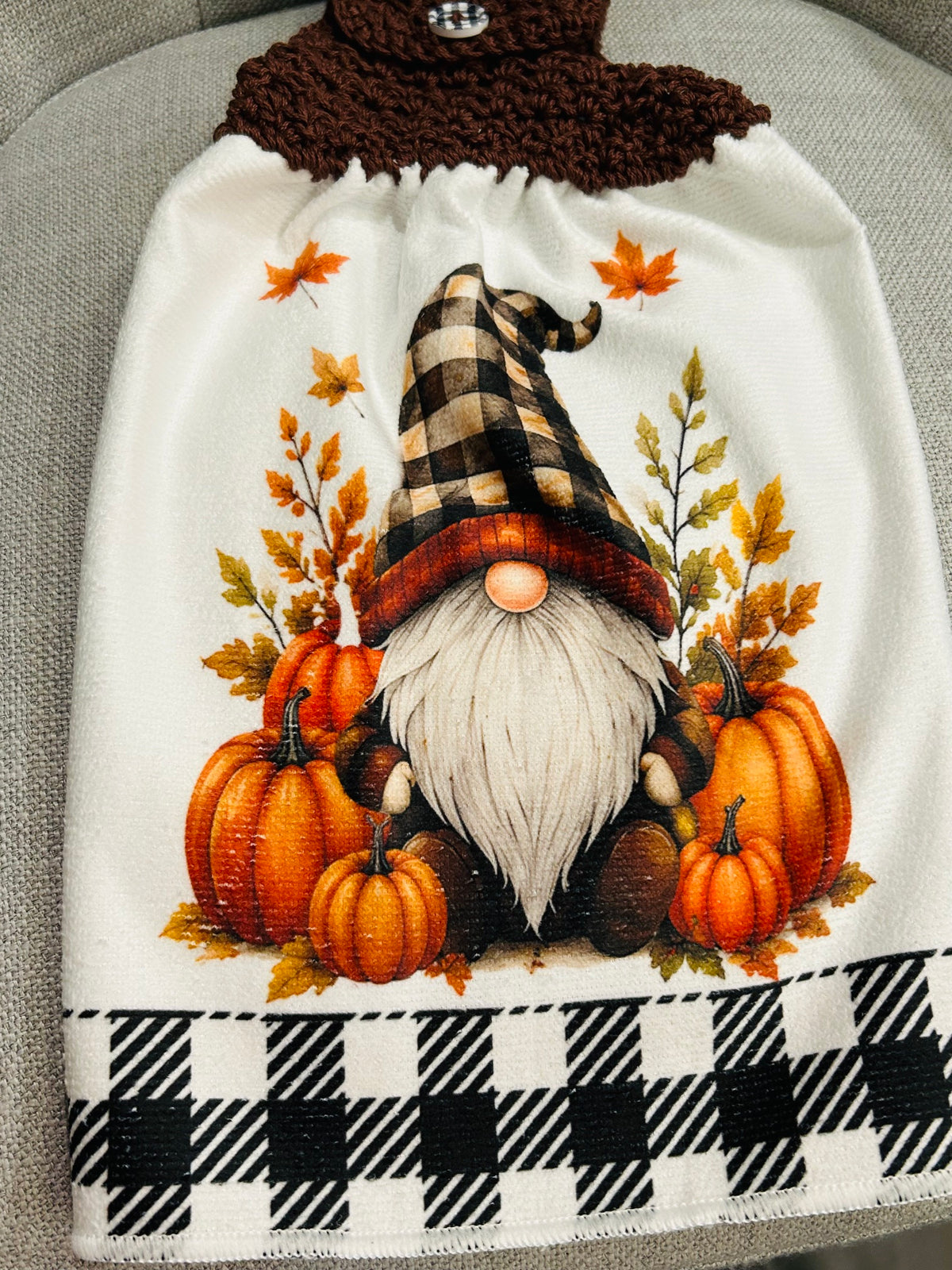 Crochet top | Kitchen towels | FALL COLORS Plaid Gnome Truck | Home Decor Gift