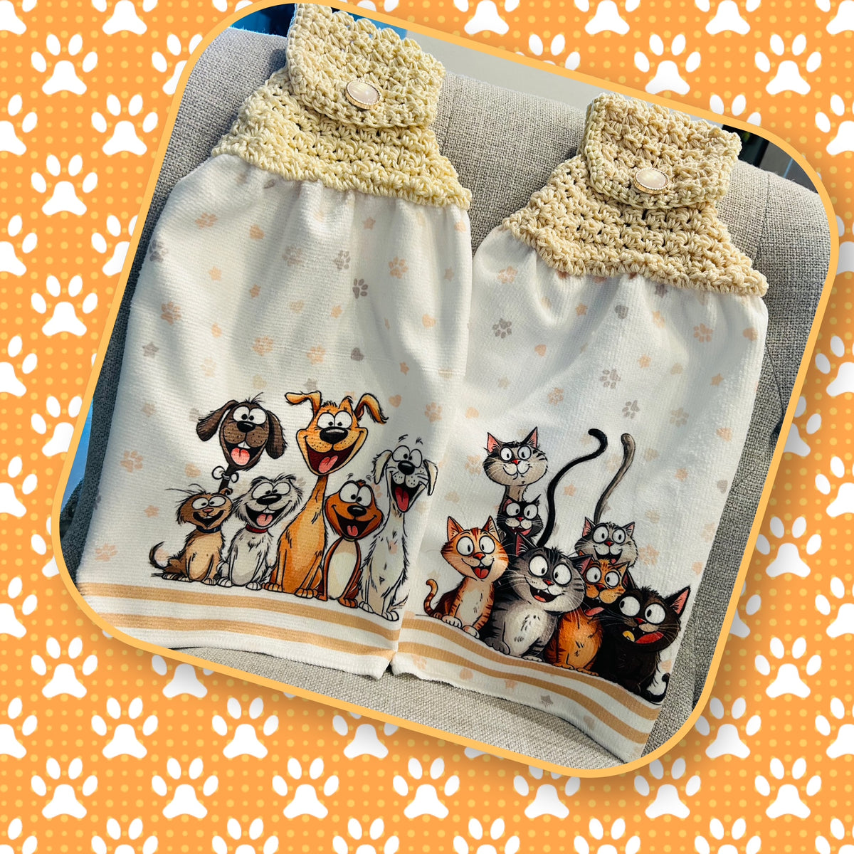 Crochet top | Kitchen towel | CARTOON CATS and DOGS | Fun Gift Home Decor