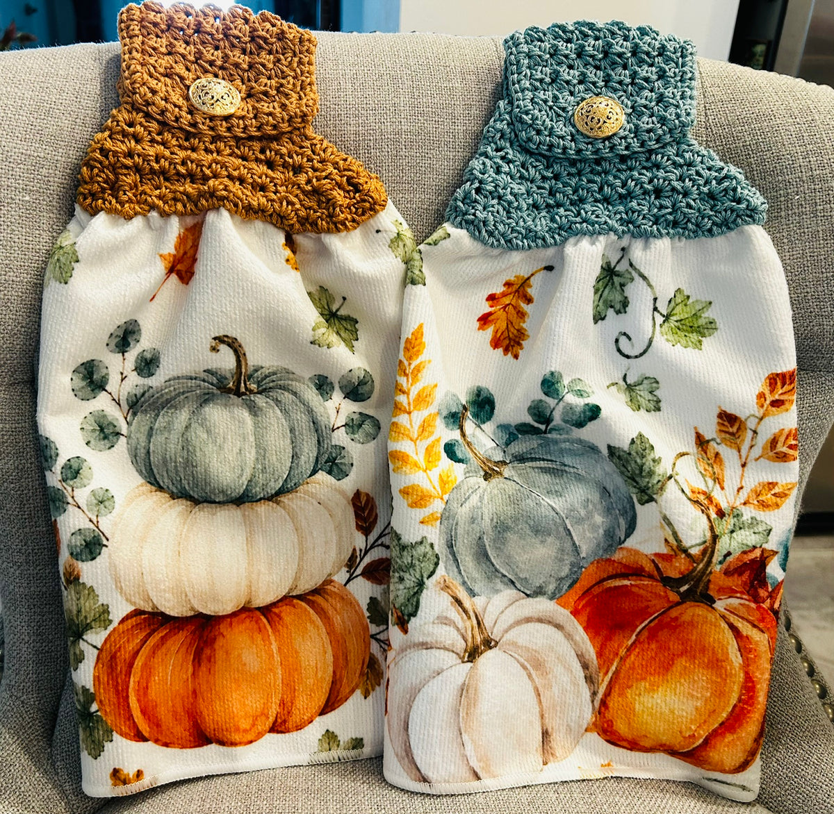 Crochet top | Kitchen towels | PUMPKINS Leaves Soft Colors | Home Decor Gift