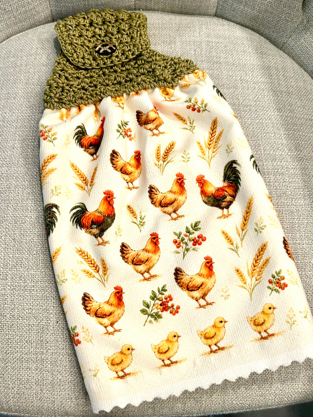 Chicken Hen Rooster| Crochet top kitchen towel | Bright Rooster Farmhouse Design | Home Decor Gift