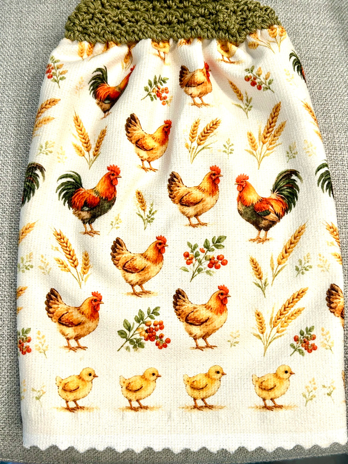 Chicken Hen Rooster| Crochet top kitchen towel | Bright Rooster Farmhouse Design | Home Decor Gift