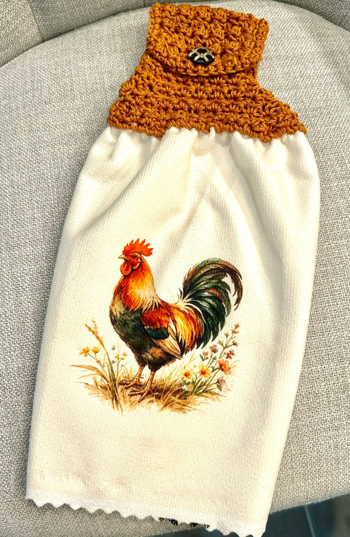 Chicken Hen Rooster| Crochet top kitchen towel | Bright Rooster Farmhouse Design | Home Decor Gift