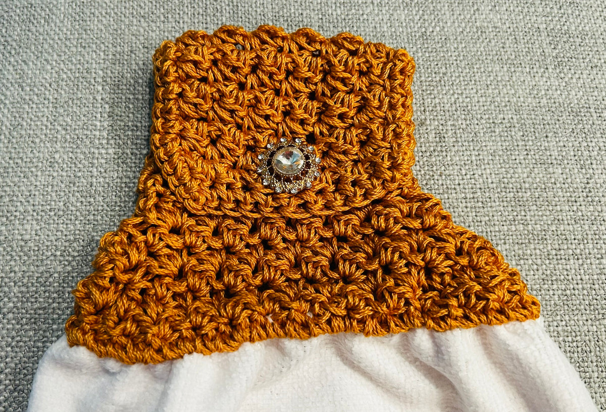 Chicken Hen Rooster | Crochet top kitchen towel | Farm Life | Fancy Hens Jewel Button | Home Decor Gift