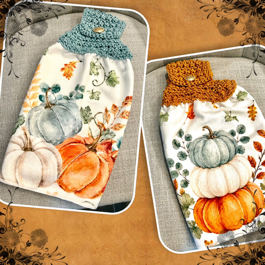 Crochet top | Kitchen towels | PUMPKINS Leaves Soft Colors | Home Decor Gift
