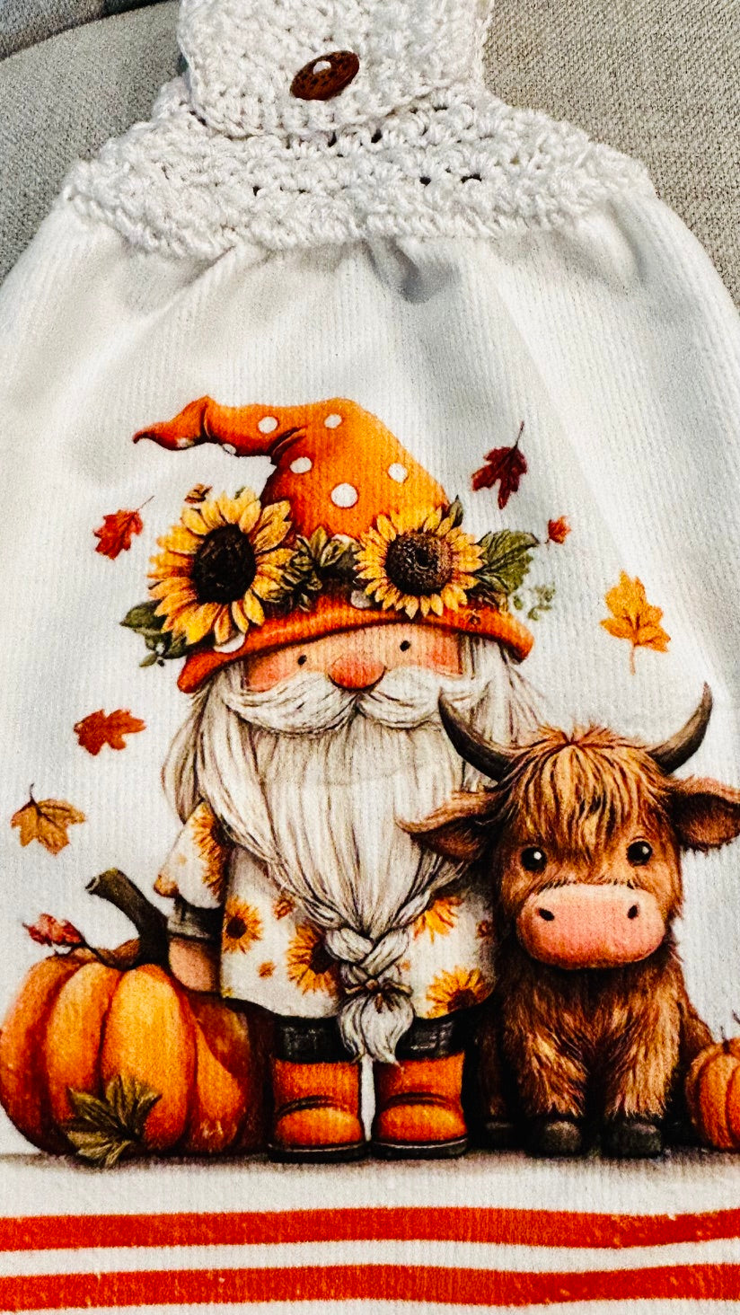 Cow Collection | Crochet Top Kitchen towel | Baby Highland FALL Gnome | Home Decor Gift