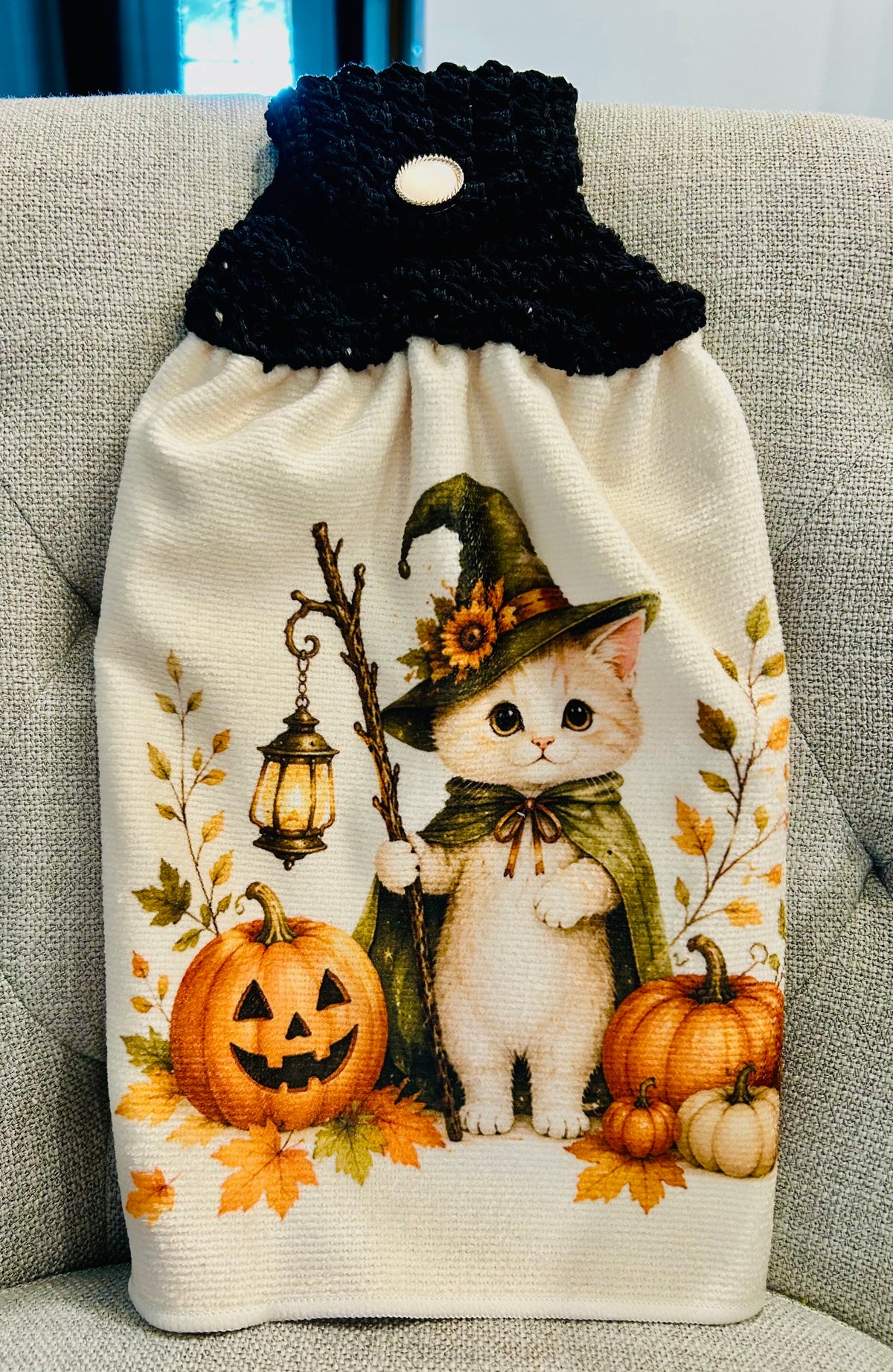 Crochet top | HALLOWEEN Kitten Witch | Kitchen Towel | Home Decor Gift