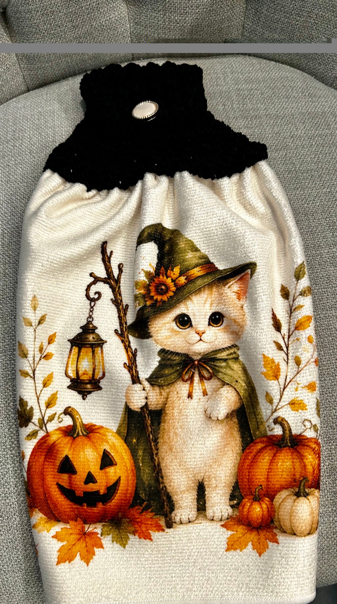 Crochet top | HALLOWEEN Kitten Witch | Kitchen Towel | Home Decor Gift