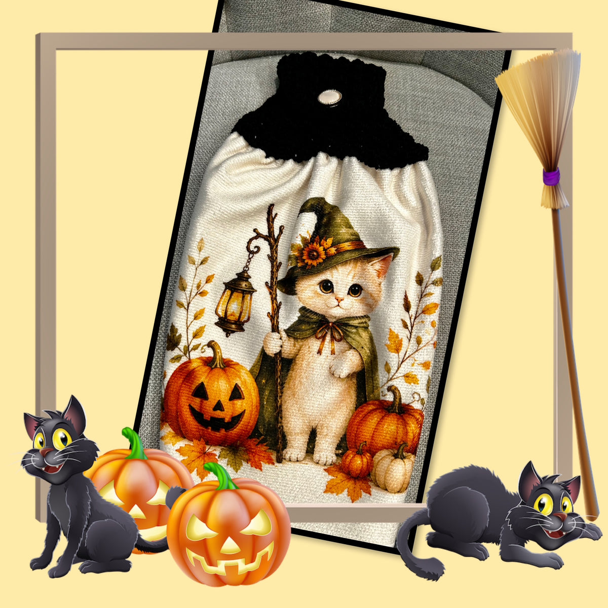 Crochet top | HALLOWEEN Kitten Witch | Kitchen Towel | Home Decor Gift