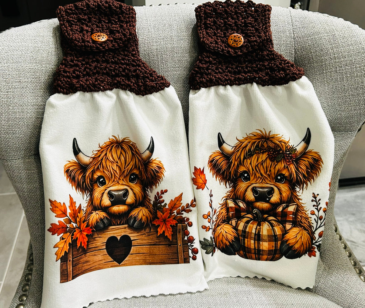 Cow Collection | Crochet Top Kitchen towel | FALL Highland Cows Baby | Home Decor Gift