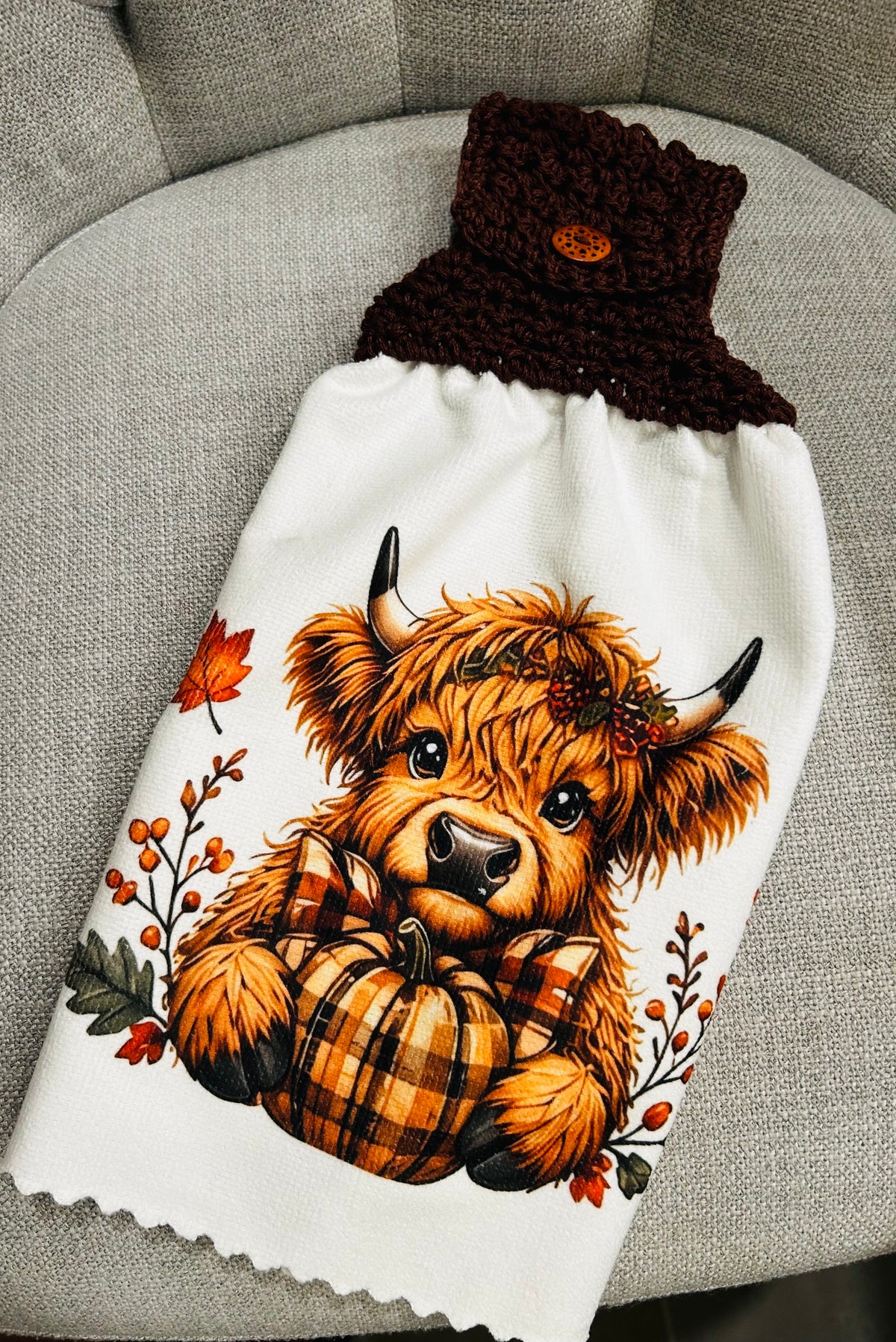 Cow Collection | Crochet Top Kitchen towel | FALL Highland Cows Baby | Home Decor Gift