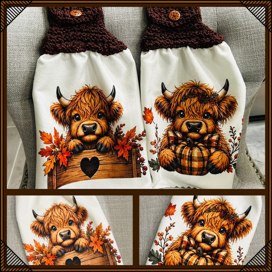 Cow Collection | Crochet Top Kitchen towel | FALL Highland Cows Baby | Home Decor Gift