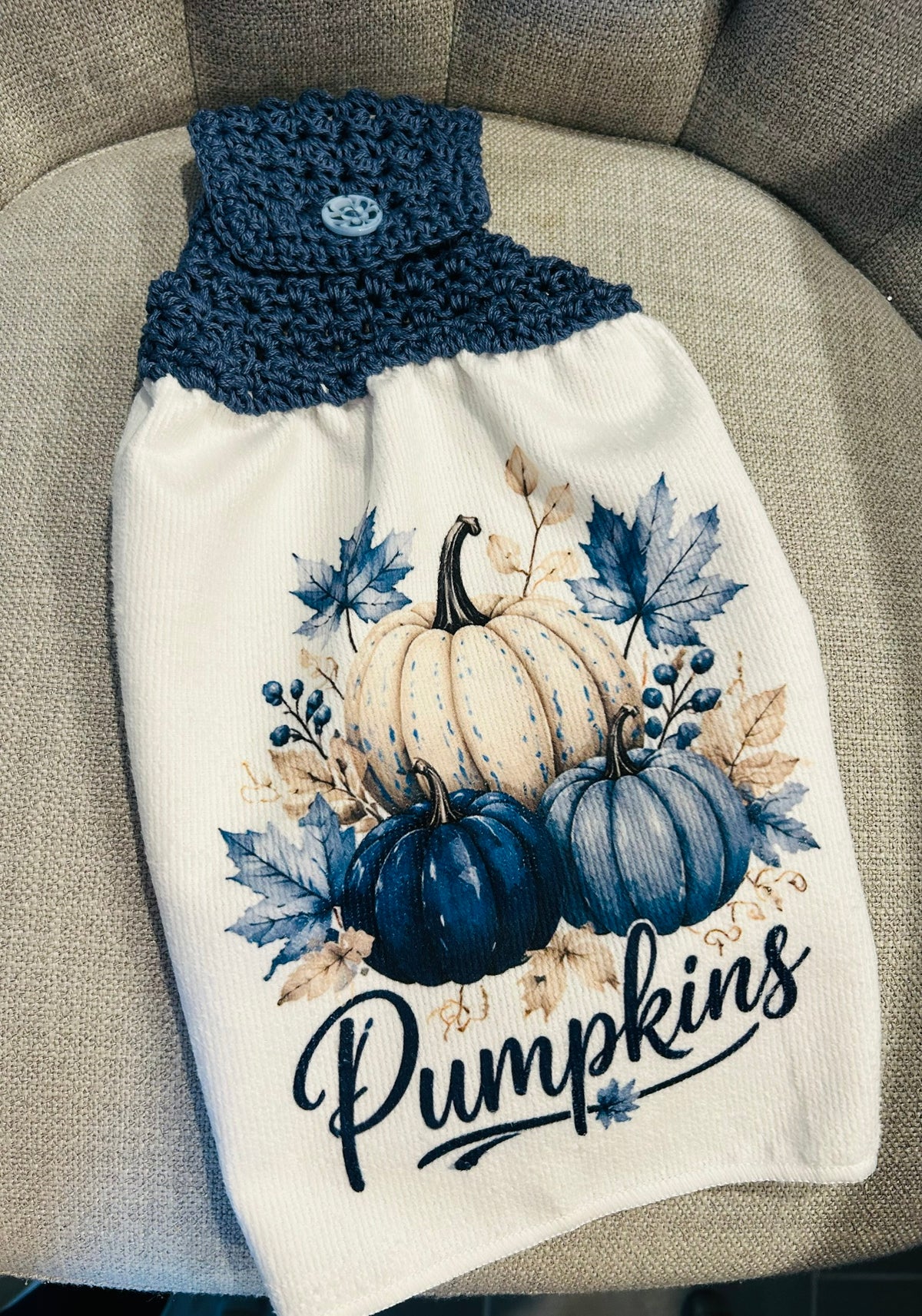 Crochet top | Kitchen towels | PUMPKINS Blue Soft Colors | Home Decor Gift