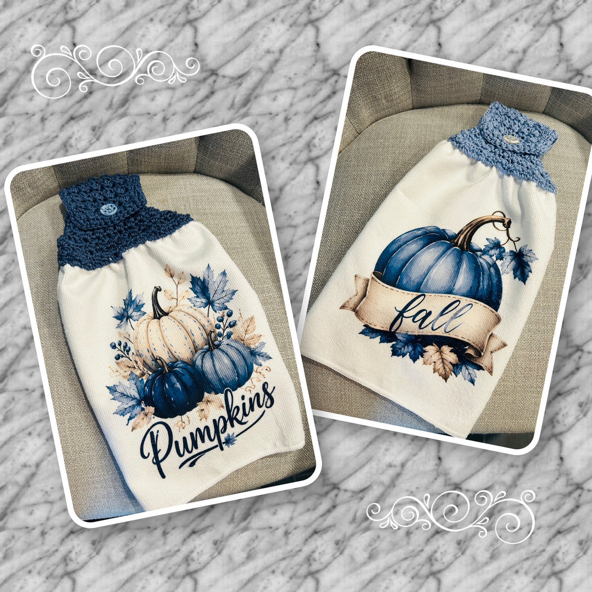 Crochet top | Kitchen towels | PUMPKINS Blue Soft Colors | Home Decor Gift