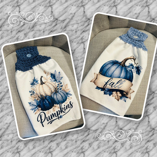 Crochet top | Kitchen towels | PUMPKINS Blue Soft Colors | Home Decor Gift