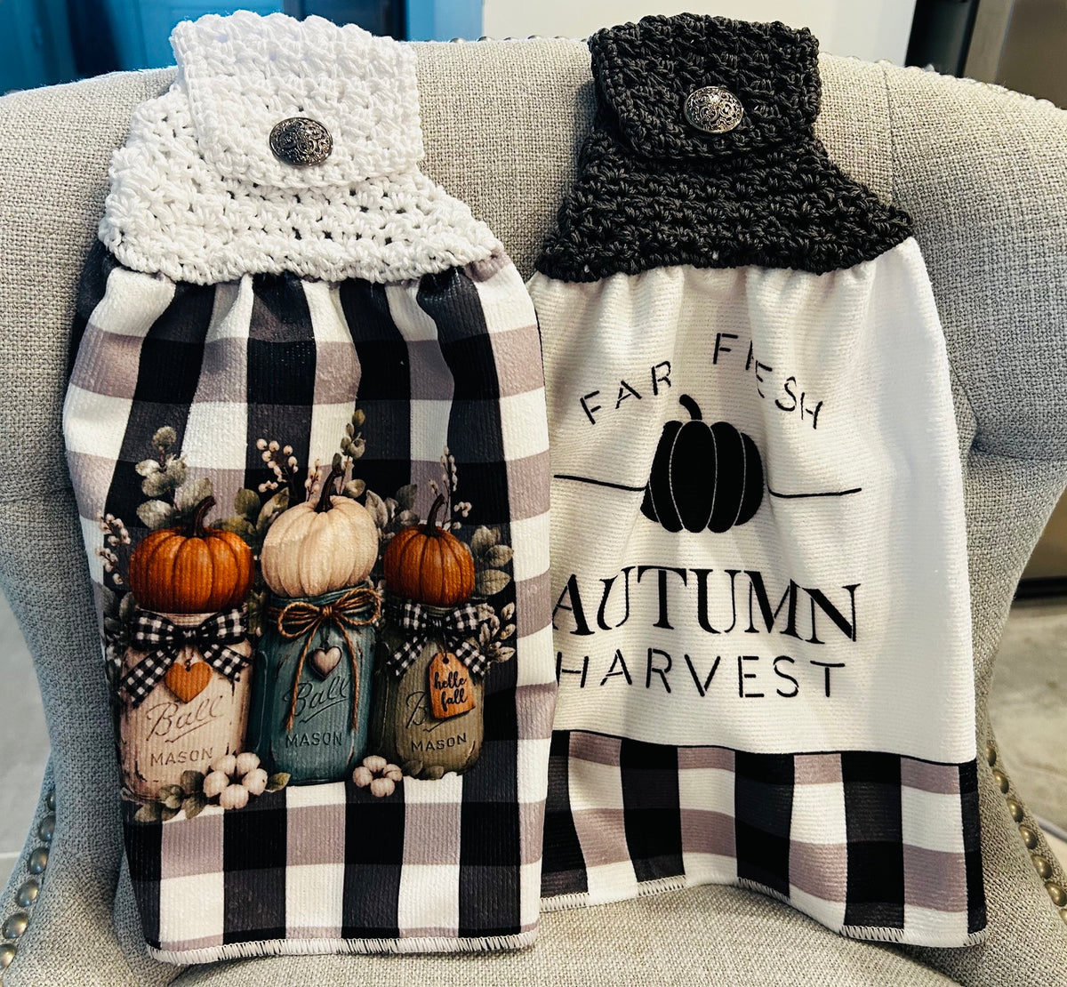 Crochet top | Kitchen towels | AUTUMN Harvest PUMPKINS Jars | Home Decor Gift