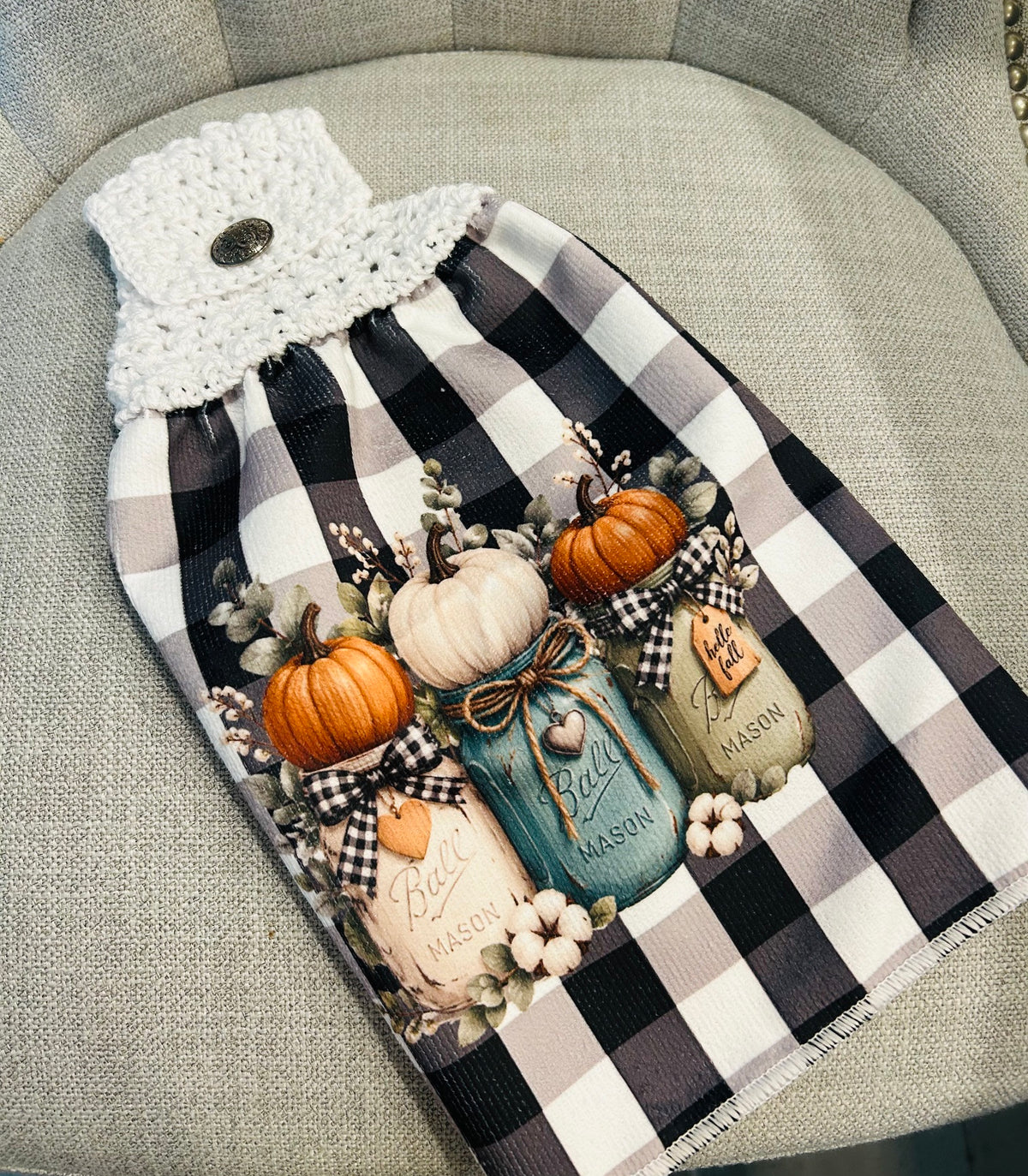 Crochet top | Kitchen towels | AUTUMN Harvest PUMPKINS Jars | Home Decor Gift