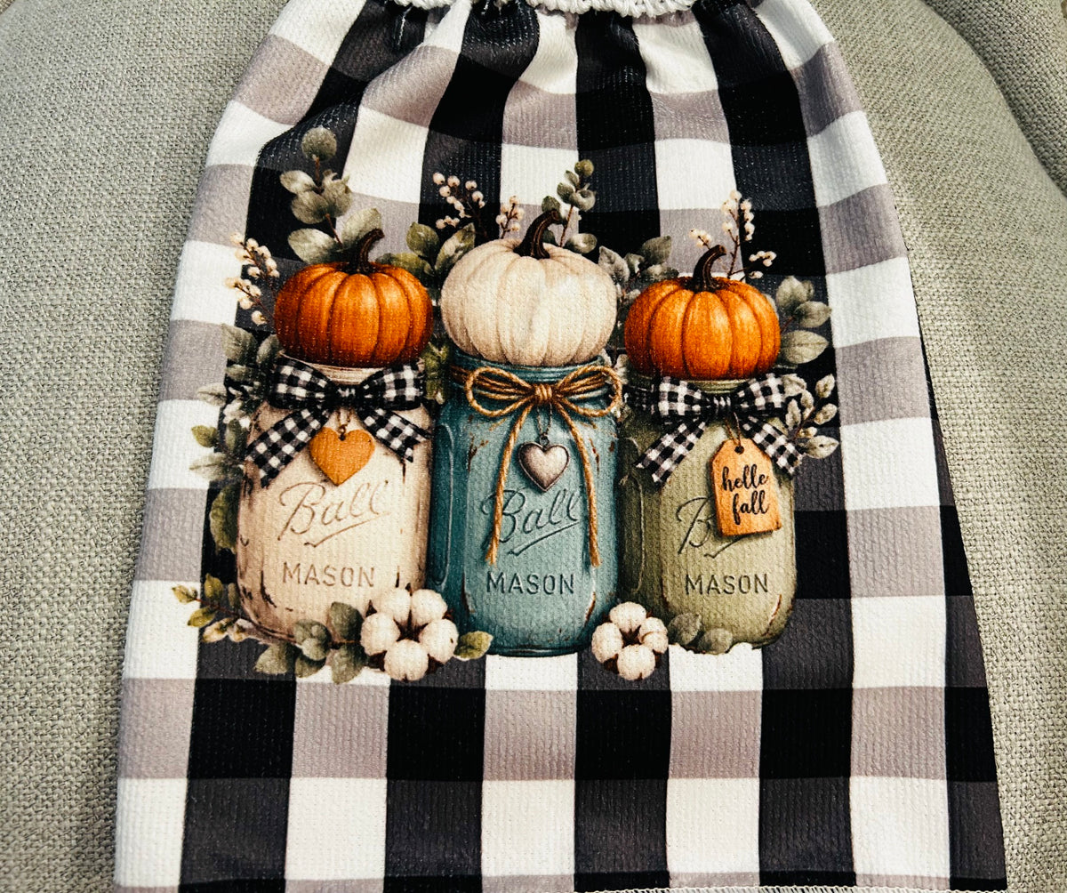 Crochet top | Kitchen towels | AUTUMN Harvest PUMPKINS Jars | Home Decor Gift