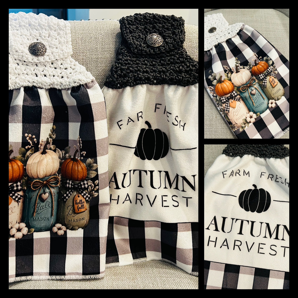 Crochet top | Kitchen towels | AUTUMN Harvest PUMPKINS Jars | Home Decor Gift