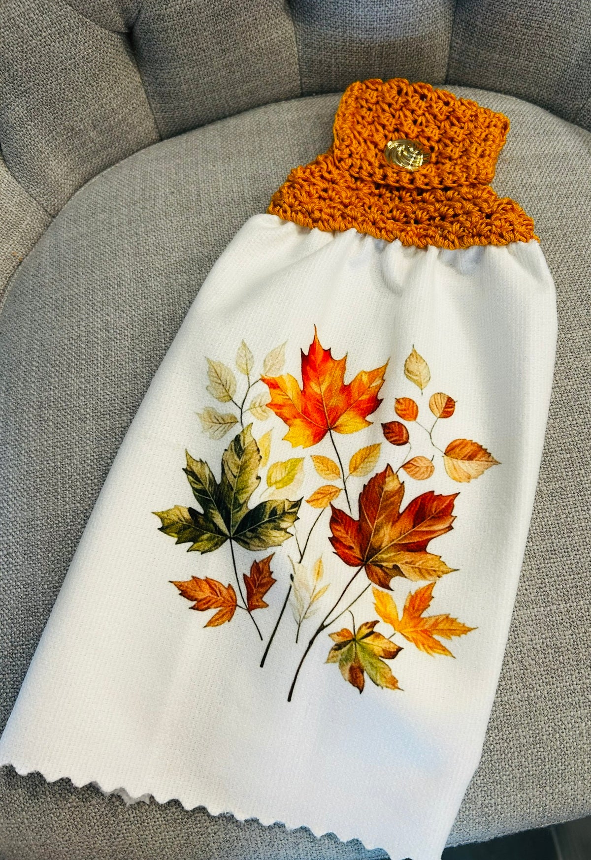 Crochet top | Kitchen towels | FALL LEAVES Bright Colors | Home Decor Gift