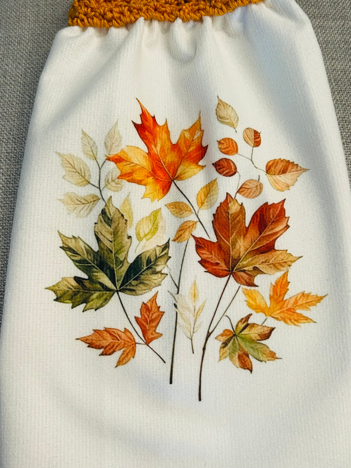 Crochet top | Kitchen towels | FALL LEAVES Bright Colors | Home Decor Gift
