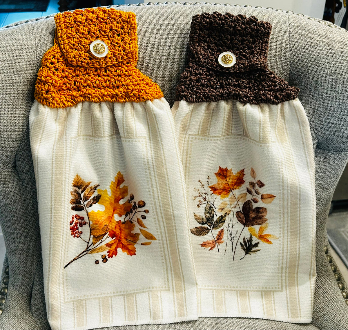 Crochet top | Kitchen towels | FALL LEAVES Stripes | Home Decor Gift