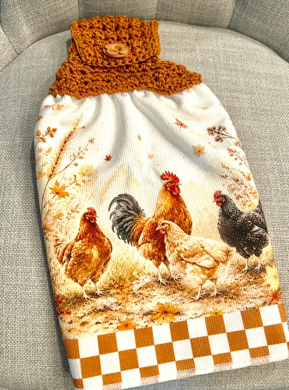 Chicken Hen Rooster | Crochet top kitchen towel | Fall Farm Life | Pumpkins | Home Decor Gift