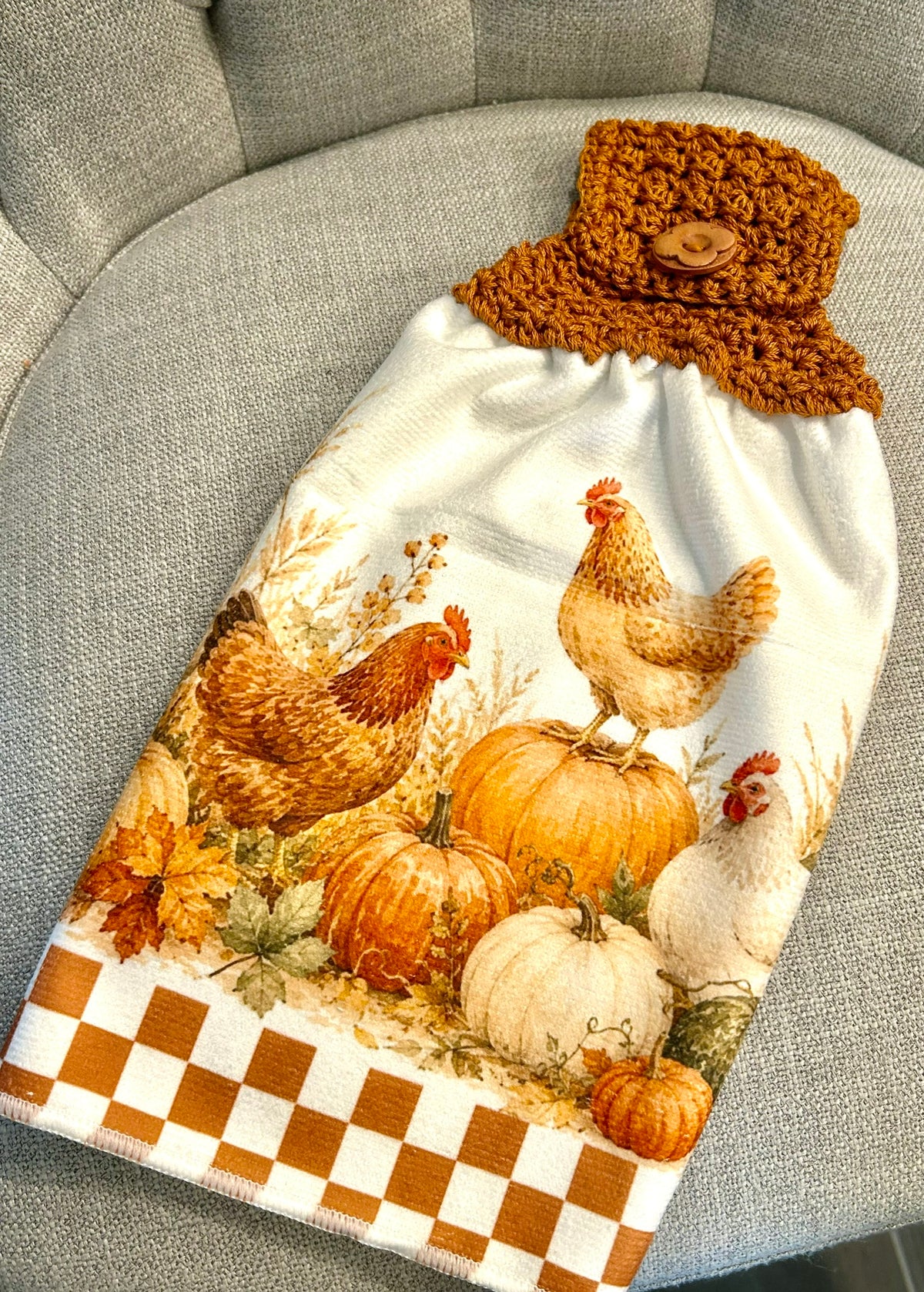 Chicken Hen Rooster | Crochet top kitchen towel | Fall Farm Life | Pumpkins | Home Decor Gift