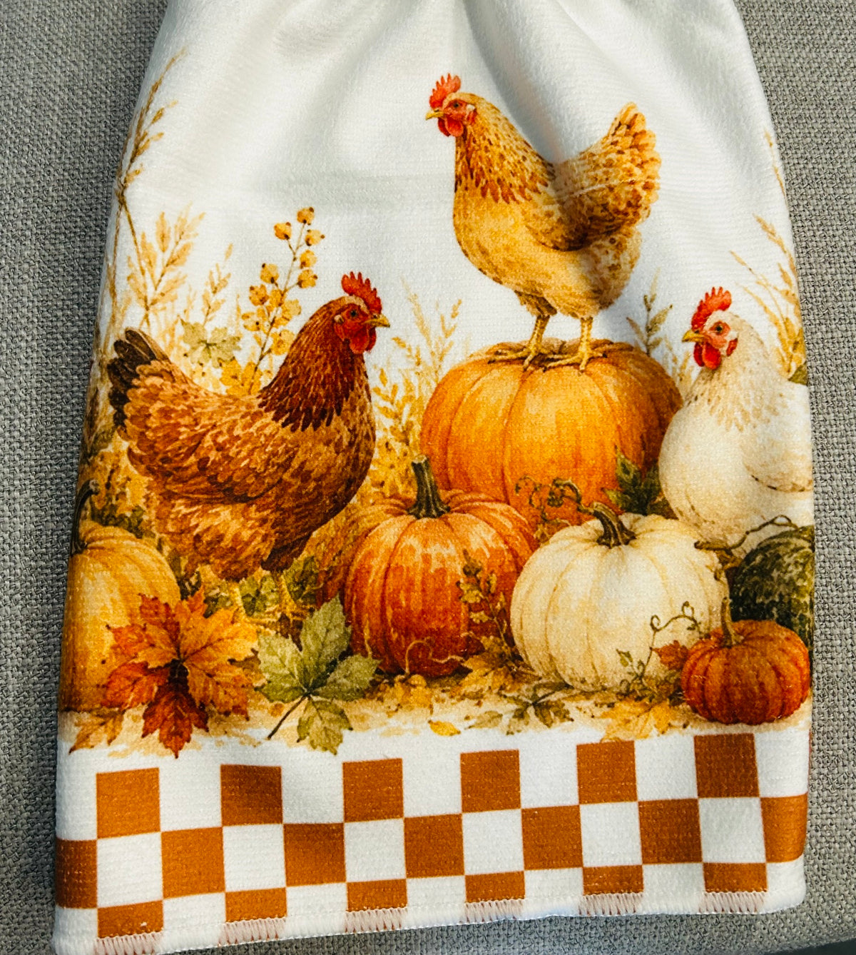 Chicken Hen Rooster | Crochet top kitchen towel | Fall Farm Life | Pumpkins | Home Decor Gift