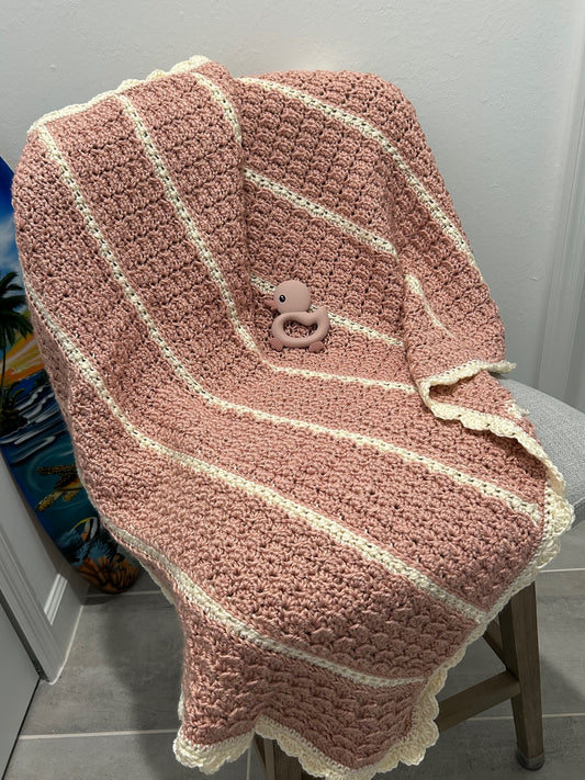 Crocheted Baby Blanket coral white NEW soft