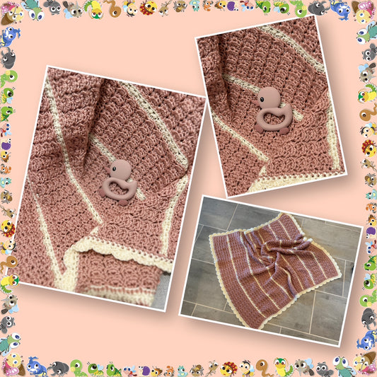 Crocheted Baby Blanket coral white NEW soft