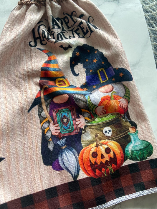 Crocheted top kitchen towel - Halloween gnome